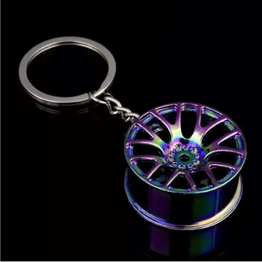NEW multicolor metal car wheel hubcap rim auto keychain key ring gift B196